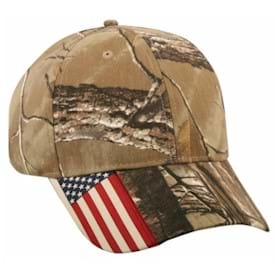 Outdoor Cap | American Flag Label on Visor Camo Cap