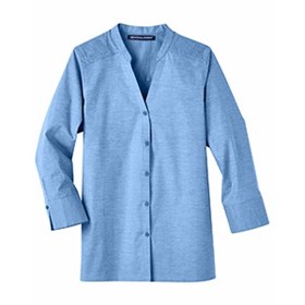 D&J Ladies' Stretch Pinpoint Chambray 3/4 Sleeve